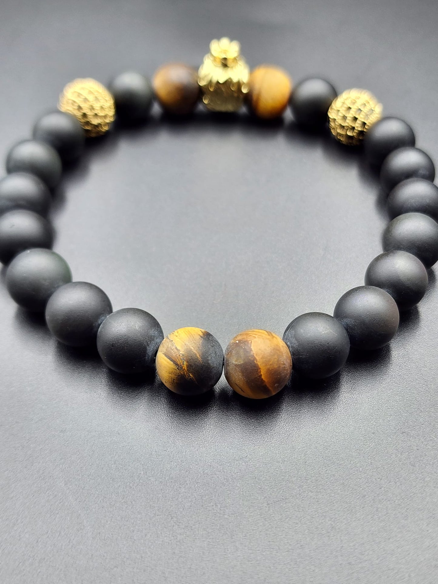 Men's Tiger Eye/ Black Obsidian Bracelet