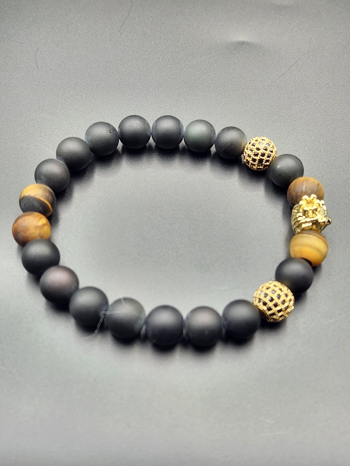 Men's Tiger Eye/ Black Obsidian Bracelet