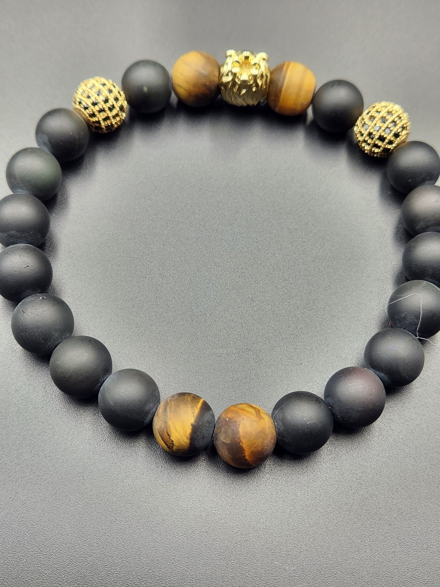 Men's Tiger Eye/ Black Obsidian Bracelet