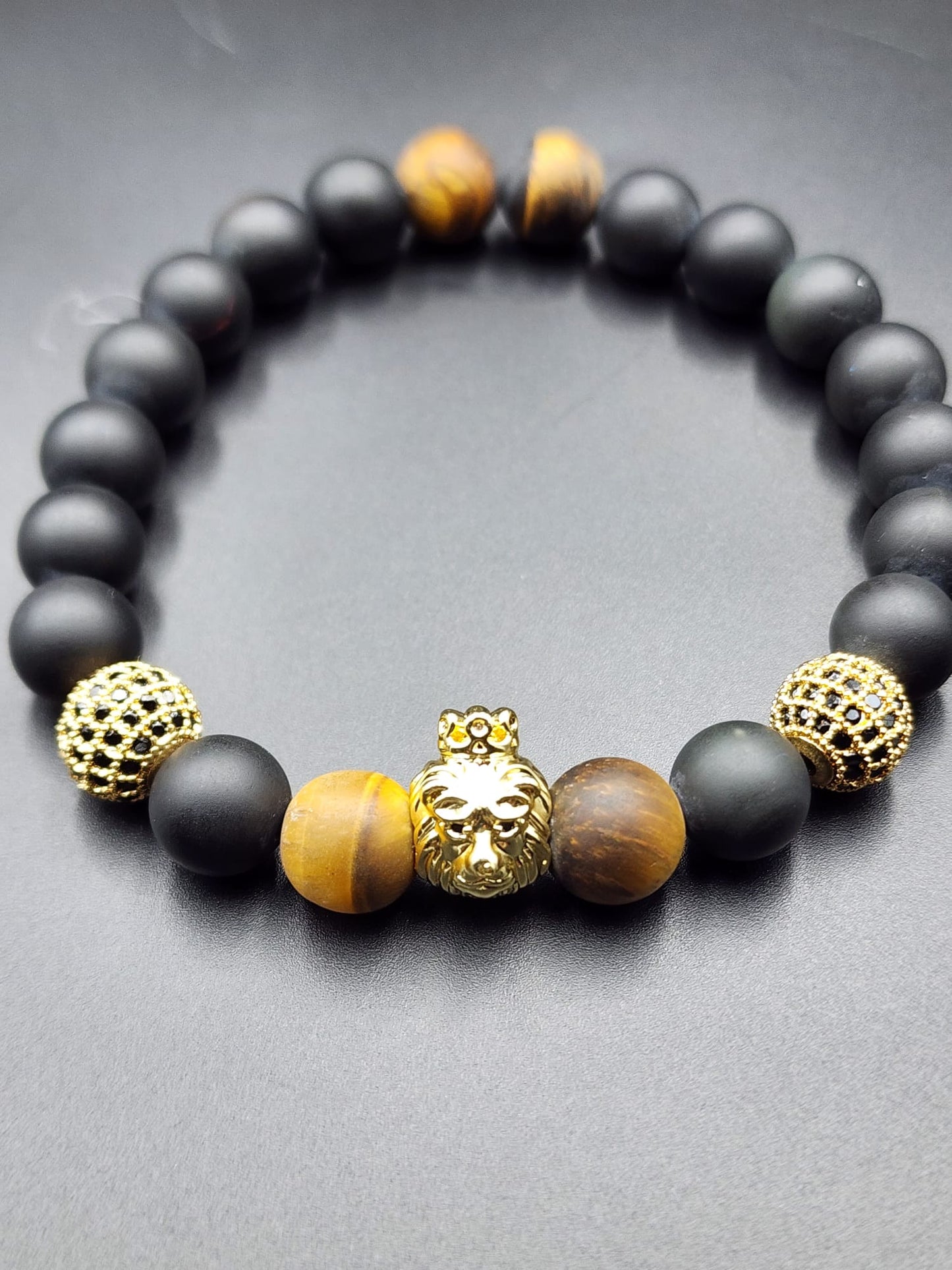 Men's Tiger Eye/ Black Obsidian Bracelet