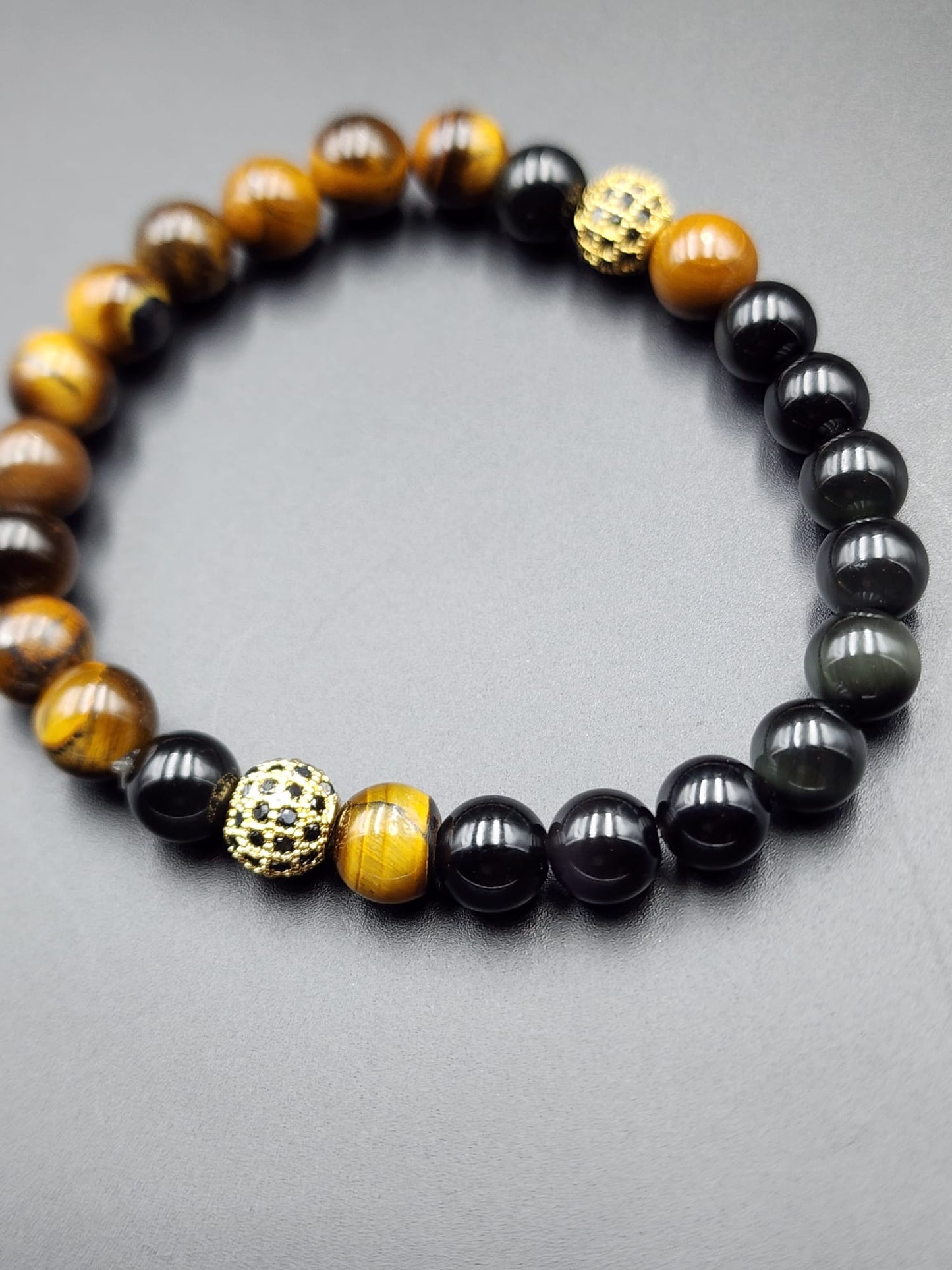 Tiger Eye/Black Obsidian Bracelet-Made with Love