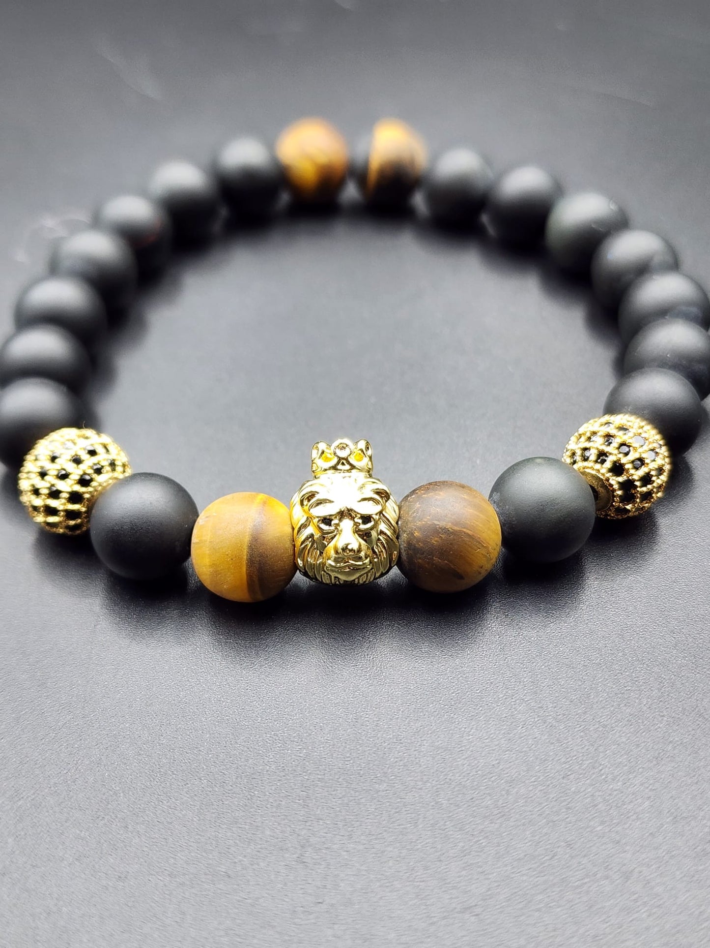 Men's Tiger Eye/ Black Obsidian Bracelet